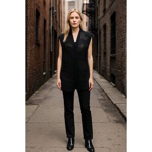 IRO Paris Black Textured Sleeveless Long Vest FR 36 US Small Metallic Knit Butto